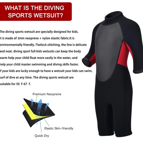 REALON Kids Wetsuit for Boys Girls, Neoprene Full Wet Suits 3mm  Back Zip size M - Picture 3 of 11